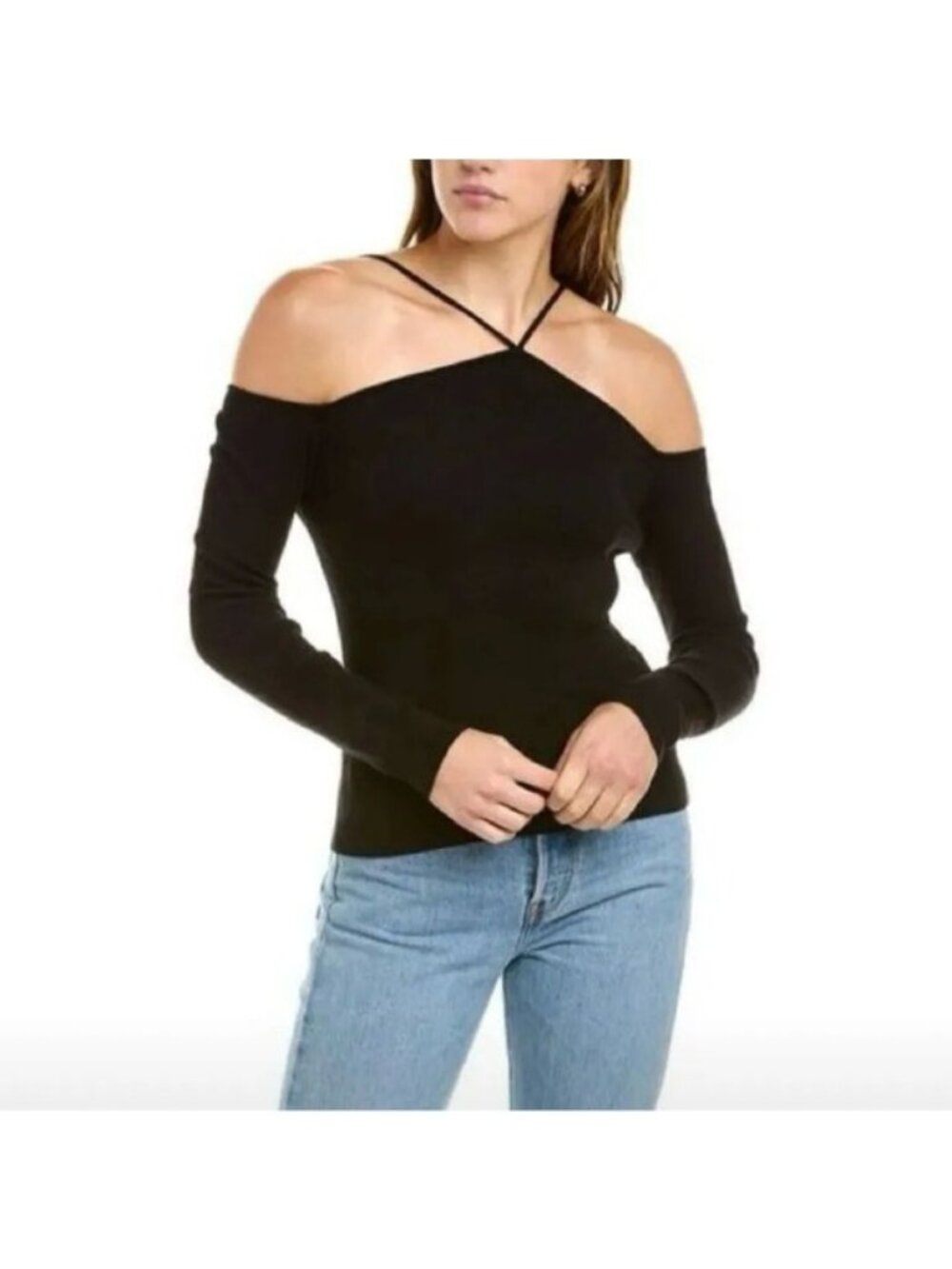 Modern Citizen Halter Off The Shoulder Knit Sweater L Black